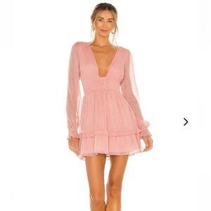 Lovers and Friends Arline Pink Long Sleeve Deep V-neck Mini Dress Size S Flowy